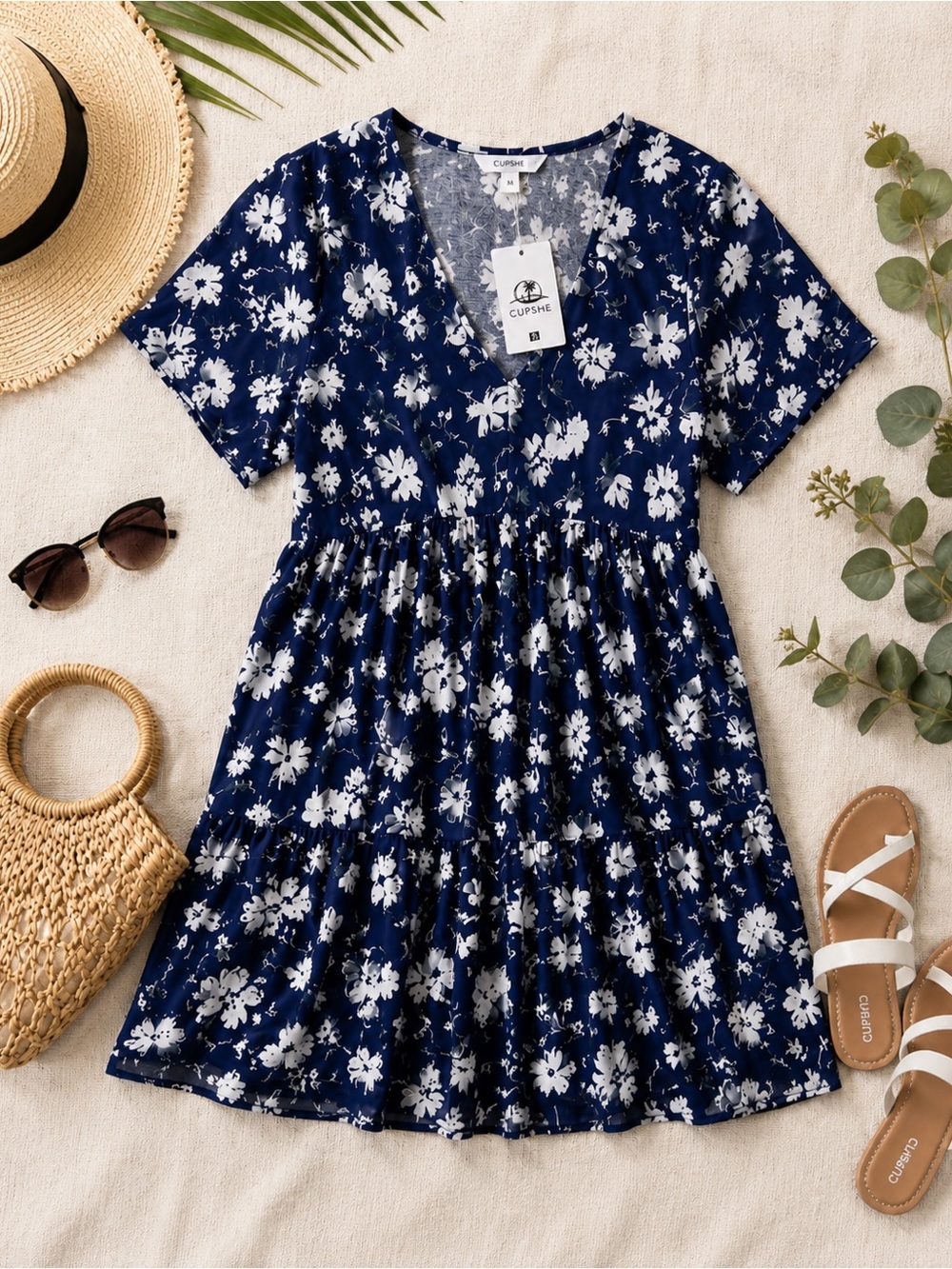 NWT CUPSHE Navy Floral Swimsuit Cover Up | Beach Dress |